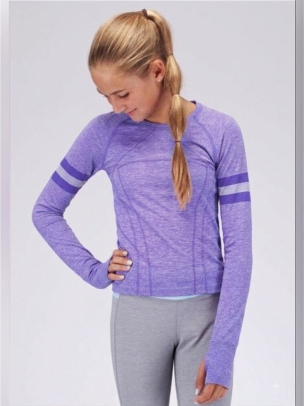 Ivivva Lululemon girl's purple Fly Swiftly Tech long-sleeve athletic top 12 xS